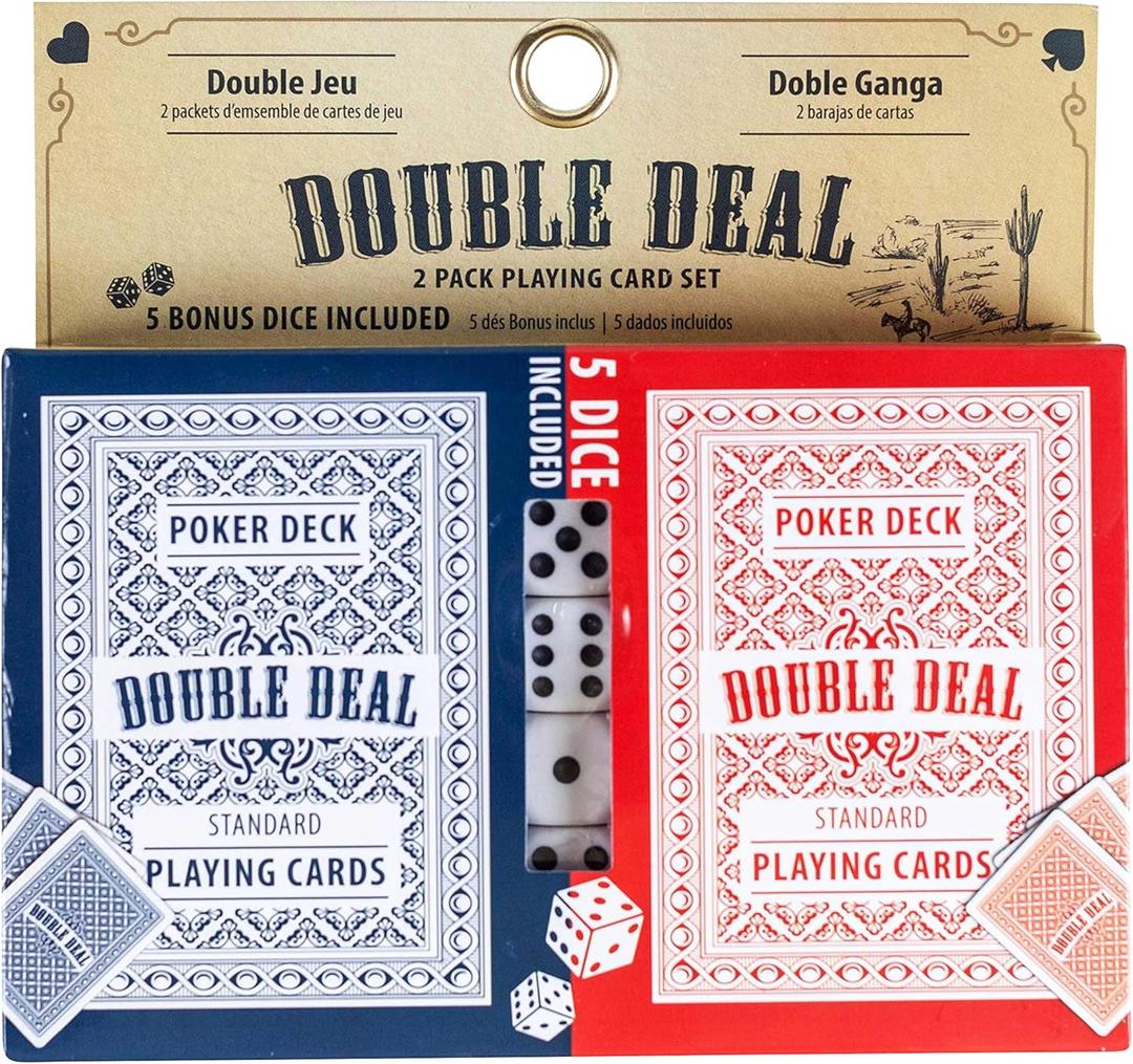 Jacent Double Deal 2 Pack Playing Cards with Bonus 5 Dice - 1 Set