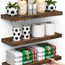 BAYKA Bathroom Floating Shelves for Wall Set of 3 - Rustic Brown Farmhouse Wood Shelves Over Toilet for Bedroom, Kitchen, or Living Room Decor Display, Storage for Plants, Toilet Paper or Bath Towels B. Rustic Brown - Americana Farmhouse