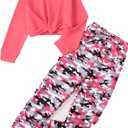 Girls 2 Piece Outfits Long Sleeve Twist Front Shirts and Camo Pants Sets for Fall Winter Sweatsuits Size 5-14Y (9-10 Years)