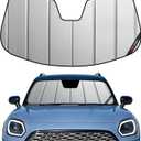 Pigenius Windshield Sunshade for Mini Countryman 2025-2026, Matte Silver Faux Leather with Anti Glare Premium Soft Touch - No Fingerprint & Luxury No Glare Feel