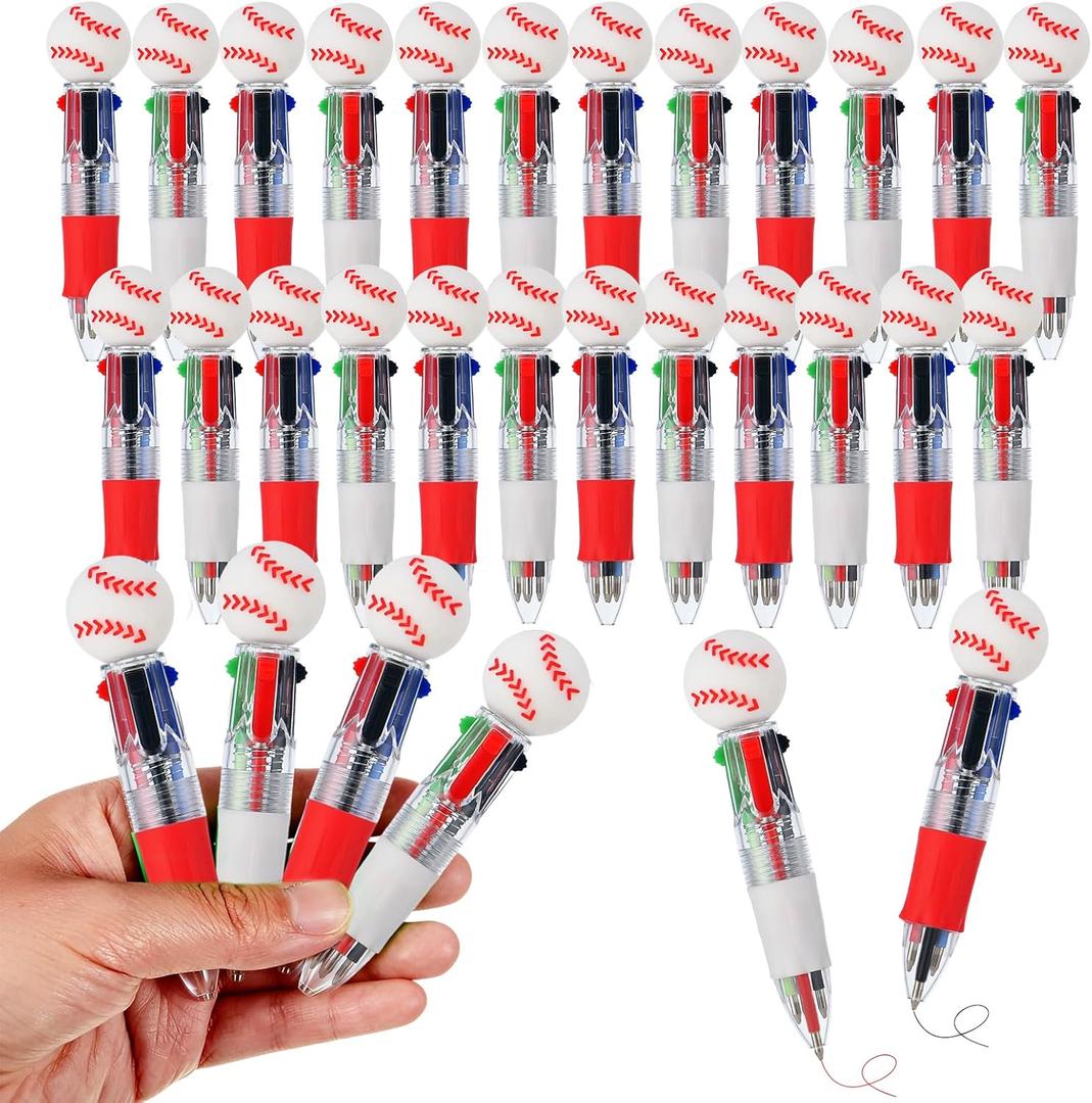Baseball Party Favors Baseball Pens Mini Multicolor Pen in One Cute Fun 4-in-1 Pens Bulk Cool Ballpoint Pen for Birthday Gifts Teacher Supplies (Baseball, 24)