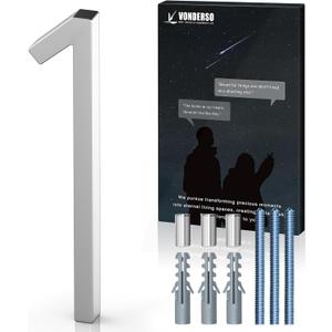 VONDERSO 5 Inch Floating House Numbers and Letters for Outside,Silver Metal Modern Outdoor Address Sign for Yard Street and Mailbox, Zinc Alloy Solid Address Numbers and Letters,Number 1