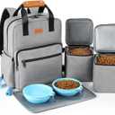Dog Travel Bag All-in-One Set: DELOMO 25L Airline Approved Dog Travel Backpack with 2 Food Containers + 2 Collapsible Bowls + 1 Waterproof Mat for Weekend to Week-Long Pet Travel, Camping, Road Trips