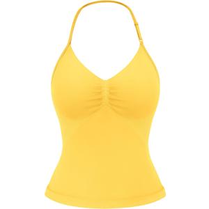 YEOREO SoftHue Impact Longline Strappy Top Women's Halter Workout Tank Tops Backless Gym Longline with Adjustable Strap (Yellow, M)
