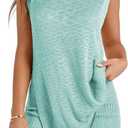 SeekMe Womens Summer Knit Sweater Set Sleeveless Tunic Top Matching Shorts 2 Piece Outfits Trendy Beach Louge Vacation Set (Green, XS)