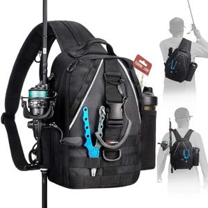 Piscifun Fishing Backpack with Rod Holder, Lightweight Sling Bag Storge Gear and Equipment (Black)