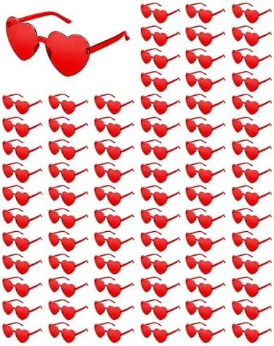 XIQMBWQM 80 Pairs Heart Shaped Sunglasses Bulk, Transparent Heart Glasses for Women Party Favor, Red