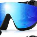 Swim Goggles, Frameless Wide View Swimming Goggles, Anti-Fog Anti-UV No Leaking Pool Goggles for Men Women Adult (Blue)