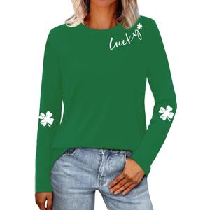 St Patricks Day Shirt for Women Lucky Shamrock T-Shirt Long Sleeve Irish Clover Heart Tee Top (XX-Large, Green4)