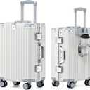 HotWay 20 Inch Aluminum Frame Carry On Luggage with Spinner Wheels, PC Hard Shell Suitcase with Cup Holder, Zipperless Luggage for Business Travel, White