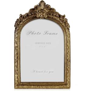 4x6 Picture Frame Arched Vintage Frame, Gold Ornate Resin Frames with Plexiglass Front for Wall Mounting and Tabletop Display, Antique Photo Frame Retro Home Decor