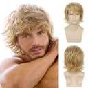 Sallcks Mens Blonde Short Fluffy Layered Wig Natural Synthetic Halloween Cosplay Hair Wig for Male Guy