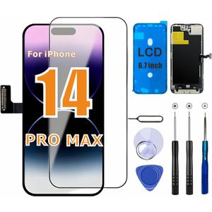 ZTR for iPhone 14 Pro Max Screen Replacement, 6.7'' COF LCD Display and Touch Digitizer Full Assembly with Repair Tool Kits, 120Hz Promotion, Screen Protector (for A2651, A2893, A2896, A2895, A2894)