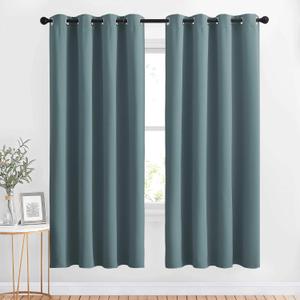 NICETOWN Blackout Curtains 63 Length for Nursery - Grommet Window Treatment Thermal Insulated Solid Room Darkening Drapes for Living Room, Greyish Blue, 1 Panel, W52 x L63