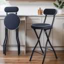 UWEAR 1 PCS Folding Bar Stool with Back, Tall Foldable Stool Seat Padded Portable Stools Counter Height Foldable Stools Chairs Collapsible Stool for Adults Kitchen Island (Black)