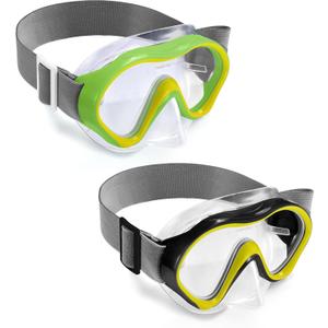 Aegend Kids Swim Goggles Snorkel Diving Mask for Kids Youth 3-15, Knitted Fabric Strap, Anti-Fog 180 Clear View (2 Pack-green Yellow & Black Yellow)