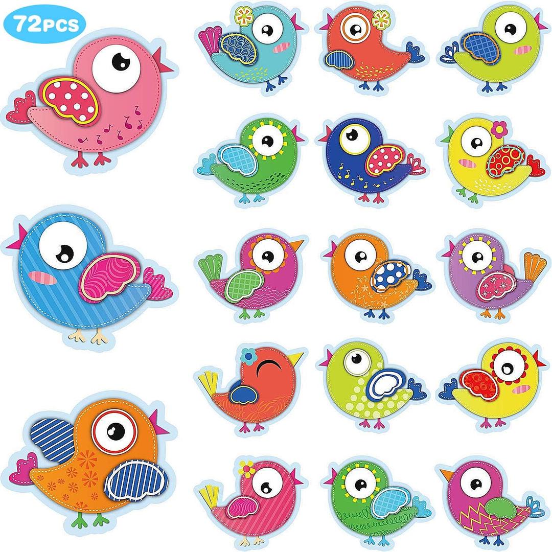72 Pieces Boho Birds Cut-Outs Multicolor Bird Cutouts Bird Bulletin Board Decorations for Classroom Birthday Party Supply
