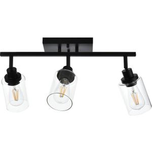 MELUCEE 3 Light Bathroom Vanity Light Black Track Lighting Fixtures Ceiling, Vanity Lighting Fixtures with Rotatable Track Head for Hallway Porch Foyer Bath Storage, Clear Glass Shade