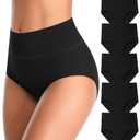 MISSWHO Underwear Women Cotton Stretchy Soft Panties FULL Coverage Comfortable Black Briefs Plus Size For Ladies 5 Packs X-Large