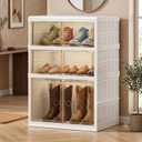 3-Tier Shoe Rack Organizer, Plastic, Floor Mount, for Closet, Storage System Shelf, Stackable, Collapsible, Portable, Magnetic, Drawer, 13.58 x 17.13 x 26.38 Inches, Rectangular