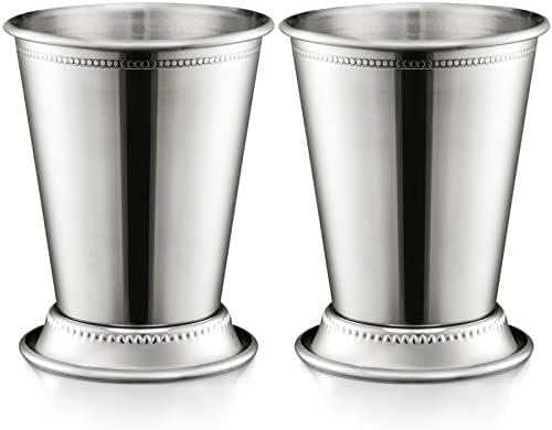 ZEAYEA Set of 2 Mint Julep Cups, Classic Stainless Steel Glasses for Party Bar Home Restaurant, 12 oz Metal Cocktail Glasses for Beer Juice Beverage, Silver