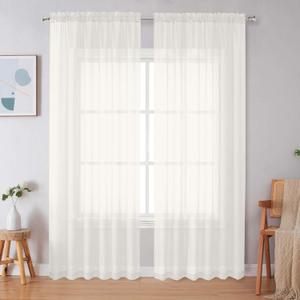 Simplebrand Ivory Sheer Curtains 90 Inches Long, Light Filtering Rod Pocket Solid Color Window Sheer Curtain Panels, Elegant Curtains & Drapes for Living Room, Bedroom 2 Panels (Ivory, 59" W x 90" L)