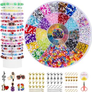 DreGlam TS Beads Kit, Friendship Bracelet Kit  Bracelet Making Kit Includes 12 Mixed-Color Seed Beads, A-Z Letter Beads, Charms & Acrylic Beads  DIY Jewelry Making Kit for Parties & Birthdays
