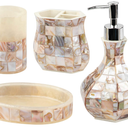 Milano Bathroom Accessories Set  4 Piece Bathroom Accessory Set with Natural Mother of Pearl Shells  Decorative Bathroom Set Includes: Soap Dispenser, Toothbrush Holder, Tumbler and Soap Dish
