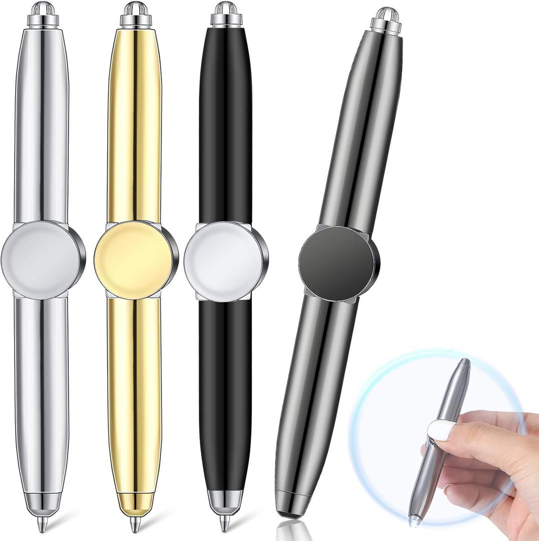 Sabary 3 Pcs Fidget Pen Spinner Pen with LED Light Multi Functional Cool Anxiety Gift Help Stress Reducer Thinking Ballpoint Rotating Anti Stress Anxiety Gift for Business(Black, Gold, Silver)