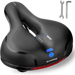 Comfort Bike Seat for Women Men,Wide Bicycle Saddle Replacement Memory Foam Padded Soft Bike Cushion with Dual Shock Absorbing Universal Fit for Indoor/Outdoor Bikes with Reflect