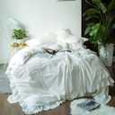 SUSYBAO White Vintage Ruffle Duvet Cover Queen 100% Washed Cotton White Farmhouse Duvet Cover Set 3 Pieces 1 White Lace Duvet Cover with Zipper Ties 2 Pillow Shams Luxury Soft Shabby Chic Bedding Set