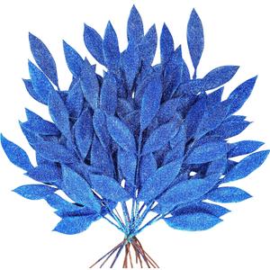 Winlyn 20 Pcs Blue Glitter Bay Leaf Sprays Artificial Christmas Tree Picks Sprays 12.7" Tall for Blue Christmas Tree Wreath Swag Vase Floral Arrangement Winter Wedding Bouquet Centerpiece Decoration