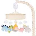 PIIKAGO Dinosaur Crib Mobile – Beige Dino Baby Crib Mobile with 3-Mode Music Box, Nursery Mobile with Triceratops, T-Rex, Volcano, Fits Standard Cribs