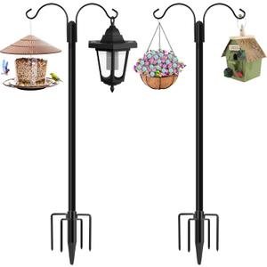 XDW-GIFTS Shepherds Hooks for Outdoor, Pack of 2, 76 Inch Heavy Duty Bird Feeder Pole, Garden Pole for Hanging Plants, Lantern, Hummingbird Feeder, Hanging Plant Stand with 5 Base Prongs