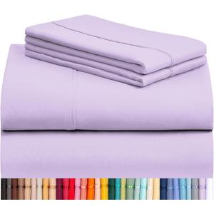 LuxClub 4 PC Full Sheet Set, Deep Pockets Wrinkle Free Cooling Bed Sheets Hotel Bedding for Women, Men, Kids & Teens, Includes 1 Fitted Sheet, 1 Flat Sheet and 2 Pillowcases-Soft Lavender