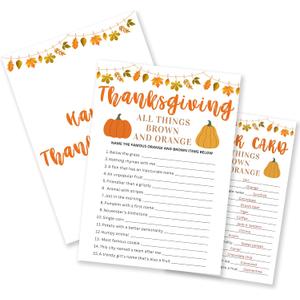 Thanksgiving Game Set- 30 Pcs "Brown & Orange" Theme Party Game,Maple leaf & Turkey Pattern,Thanksgiving Activities for Family & Friend, Fall Party Increase Interactive Atmosphere(5" x 7")- A08
