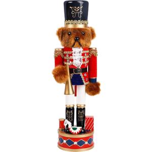Joliyoou Christmas Nutcracker Figures, 14 Inch Wooden Nutcracker Ornaments, Large Xmas Funny Nutcracker Tabletop Festival Shelves Decorations(Bear Trumpeter)