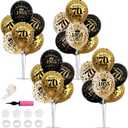 TONIFUL 70th Birthday Decorations Balloon Bouquet includes Black Gold Balloon Stand Centerpieces for Tables. Perfect for celebrating born in 1955. Cheers to 70 Years Birthday for Men and Women.4Pcs