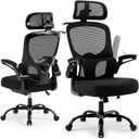 330Lbs Ergonomic Office Chair with 3D Headrest, Home Office Desk Chairs with Adjustable Lumbar Support,Flip-up Armrests, Thickened Cushion Breathable Mesh Design for Long-time Sitting
