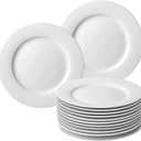 amhomel 12-Piece White Porcelain Dinner Plates, Round Dessert or Salad Plate, Serving Dishes, Dinnerware Sets, Scratch Resistant, Lead-Free, Microwave, Oven and Dishwasher Safe (10.5-inch)