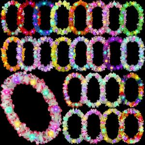 Sherr 48 Pcs LED Hawaiian Leis Light up Flower Leis Necklace with LED Lights Luau Flowers Necklaces for Masquerade Beach Wedding Tropical Themed Party Supplies(Bright Colors)