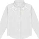 Girls Retro Long Sleeve Button Down Shirts Cowgirl Western Shirt Embroidery Blouse Tops (4-5T, White)