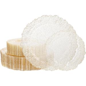 I00000 60 Pcs Gold Glitter Plastic Plates, Gold Disposable Party Plates, Premium Clear Plastic Plate Disposable Include 30 Dinner Platos 10" & 30 Dessert Platos 7" Perfect for Wedding & Party