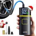 AUXITO Tire Inflator Portable Air Compressor - 150PSI Bike Pump 1Min Fast Inflate with Tire Pressure Gauge, LED Light & Car Accessories, Air Pump for Auto, Moto, Bike, Ball, Car Gifts for Men (5200mAh)
