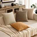 MIULEE Pack of 2 Decorative Throw Pillow Covers Soft Chenille Throw Pillows Solid Textured Cushion Covers Home Decor for Couch Sofa Bedroom Living Room 22x22 Inch,Golden Brown
