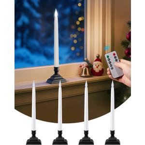 SURAIELEC 10.5'' Battery Operated Window Candles with Remote, Timer, Dimmer, 5000K Cool White LED Candle with Holder, Xmas Candle for Window, Matte Black, 4-Pack (Rechargeable Battery Not Compatible)