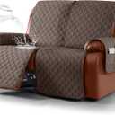 Ruaozz Waterproof Recliner Sofa Covers, 1-Piece Couch Covers for Reclining Couches Reclining Couch Cover Washable Furniture Protector with Elastic Straps Pocket for Kids Pets (Brown, XL 2 Seater)