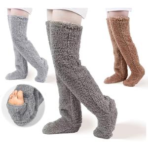 VQRZG 3pairs Women's Fuzzy Thigh High Socks, Furry Over Knee Fluffy Long Leg Socks, Stockings Winter Indoor Sleeping Warmers One Size