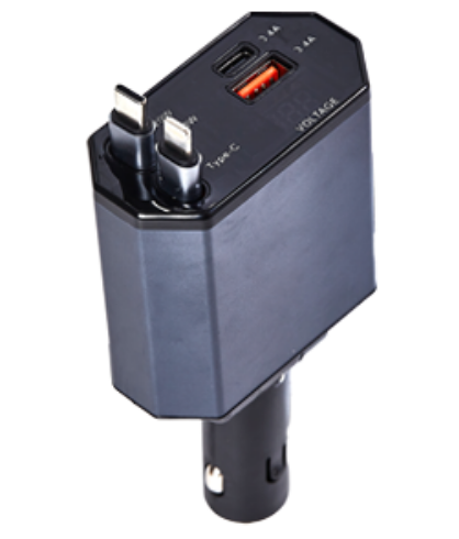  Super Fast Car Charger 120W with Retractable Line Dual USB Port Automobile Cigarette Lighter Interface Adapter Plug