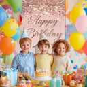 19th Birthday Door Cover 71x35 Inch Elegant Rose Gold Glitter Happy Birthday Banner for Girls Sparkling Diamond Number Nineteenth Milestone Celebration Party Photo Booth Prop Wall Decor